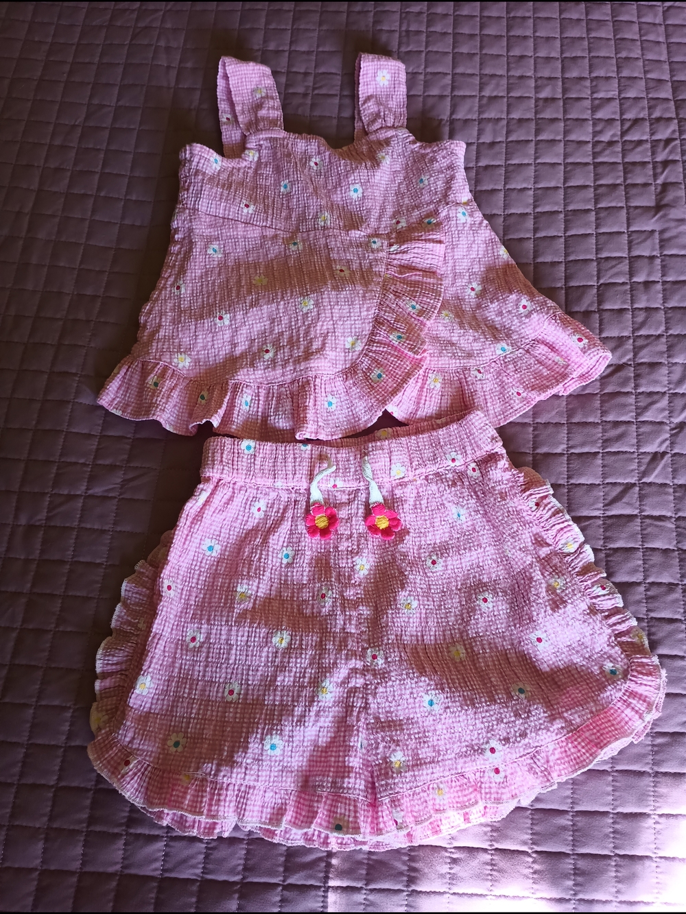 Pink Floral Ruffle Two-Piece Summer Set